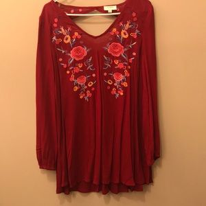 Red Blouse with Floral Detail
